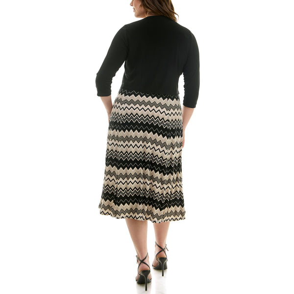 Gabby Skye DANNY & NICOLE ZIGZAG PATTERN JACKET DRESS SET - EXCHANGES ONLY BLACK/ECRU/SAND