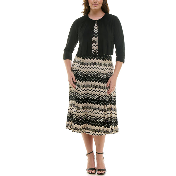 gabby skye DANNY & NICOLE ZIGZAG PATTERN JACKET DRESS SET - EXCHANGES ONLY BLACK/ECRU/SAND