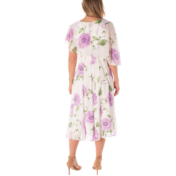 Gabby Skye MAISON TARA CAPLET LINED FLORAL DRESS - EXCHANGES ONLY IVORY/LAVENDER