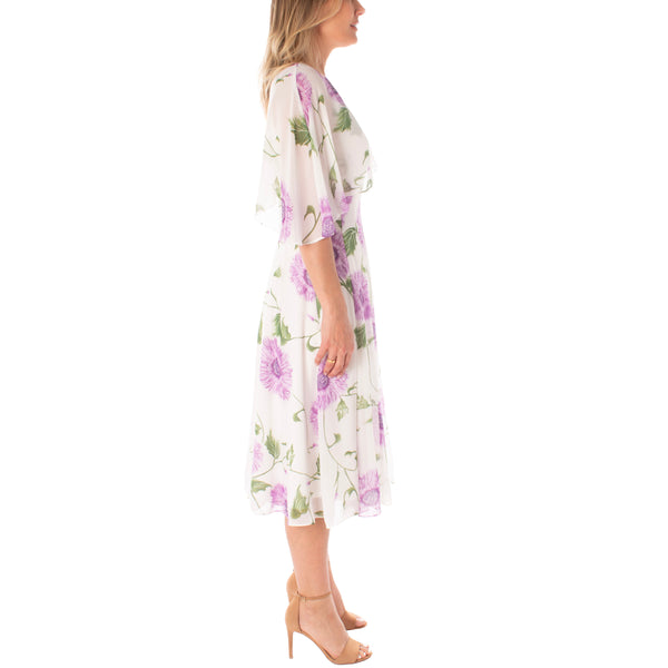 Gabby Skye MAISON TARA CAPLET LINED FLORAL DRESS - EXCHANGES ONLY IVORY/LAVENDER