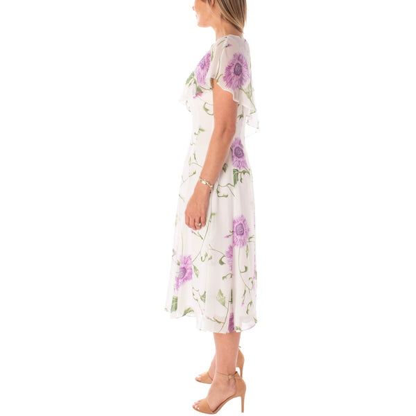 Gabby Skye MAISON TARA CAPLET LINED FLORAL DRESS - EXCHANGES ONLY IVORY/LAVENDER