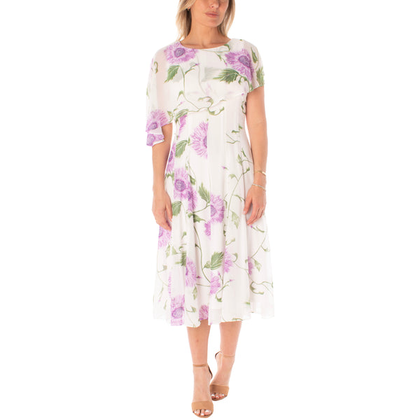 gabby skye MAISON TARA CAPLET LINED FLORAL DRESS - EXCHANGES ONLY IVORY/LAVENDER