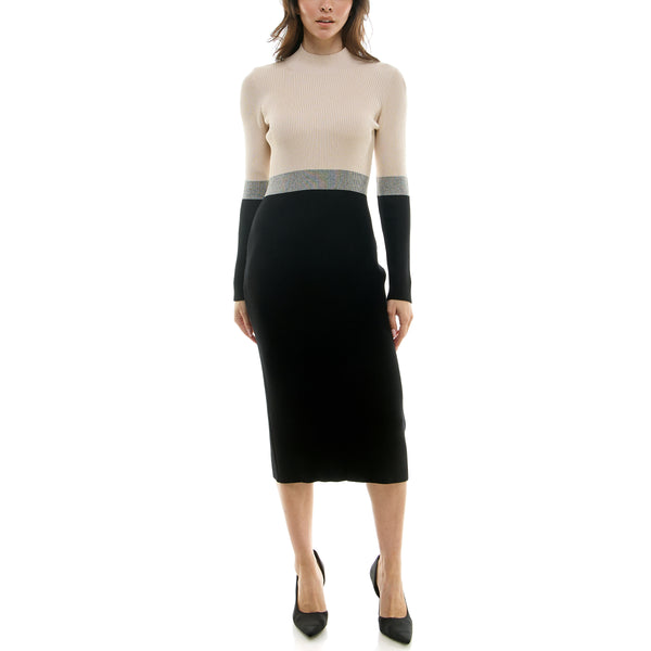 Gabby Skye MAISON TARA COLOR BLOCK MIDI SWEATER DRESS CAFE OLE/BLACK
