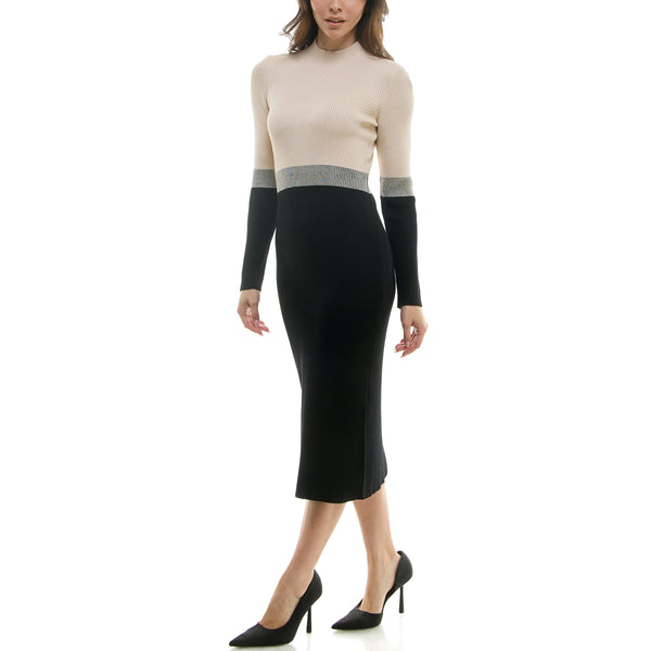 Gabby Skye MAISON TARA COLOR BLOCK MIDI SWEATER DRESS CAFE OLE/BLACK