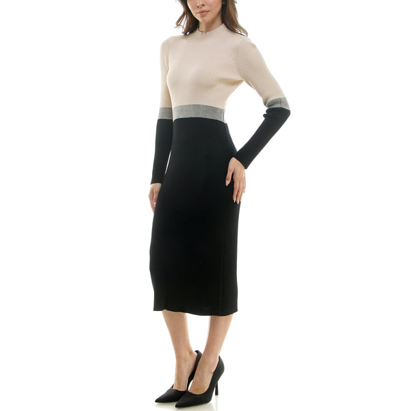 Gabby Skye MAISON TARA COLOR BLOCK MIDI SWEATER DRESS CAFE OLE/BLACK