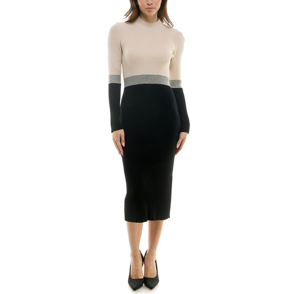 gabby skye MAISON TARA COLOR BLOCK MIDI SWEATER DRESS CAFE OLE/BLACK
