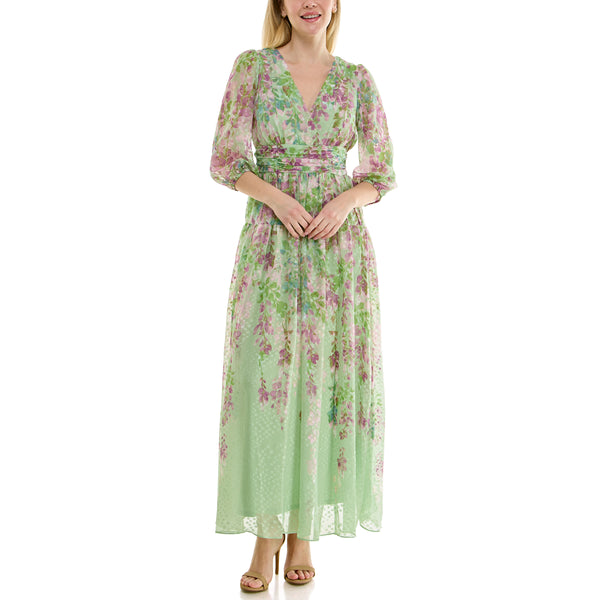 Gabby Skye MAISON TARA CUMMERBUND WAIST FLORAL PRINT MAXI DRESS SAGE MULTI