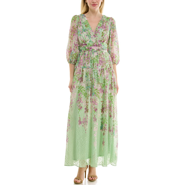 Gabby Skye MAISON TARA CUMMERBUND WAIST FLORAL PRINT MAXI DRESS SAGE MULTI