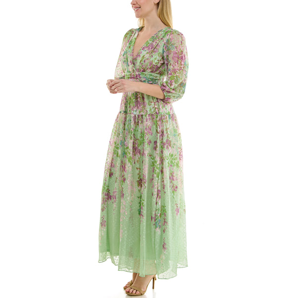 Gabby Skye MAISON TARA CUMMERBUND WAIST FLORAL PRINT MAXI DRESS SAGE MULTI