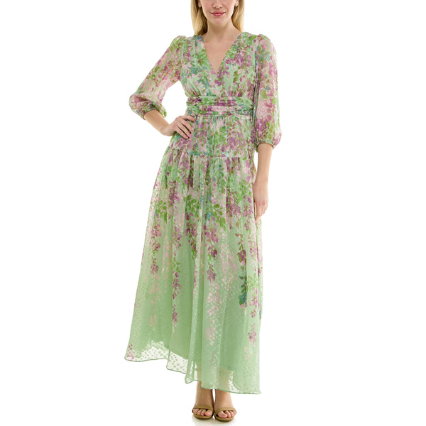 gabby skye MAISON TARA CUMMERBUND WAIST FLORAL PRINT MAXI DRESS SAGE MULTI