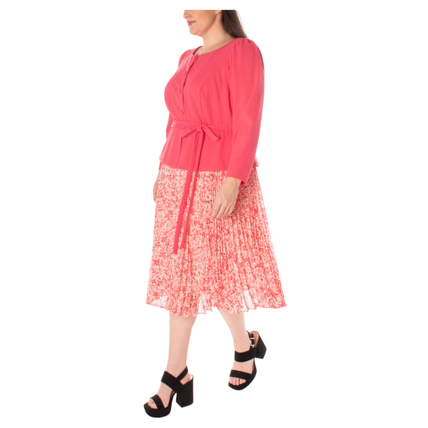 Gabby Skye MAISON TARA CURVE MOCK TWO PIECE LINED MIDI DRESS - EXCHANGES ONLY CORAL/IVORY MULTI