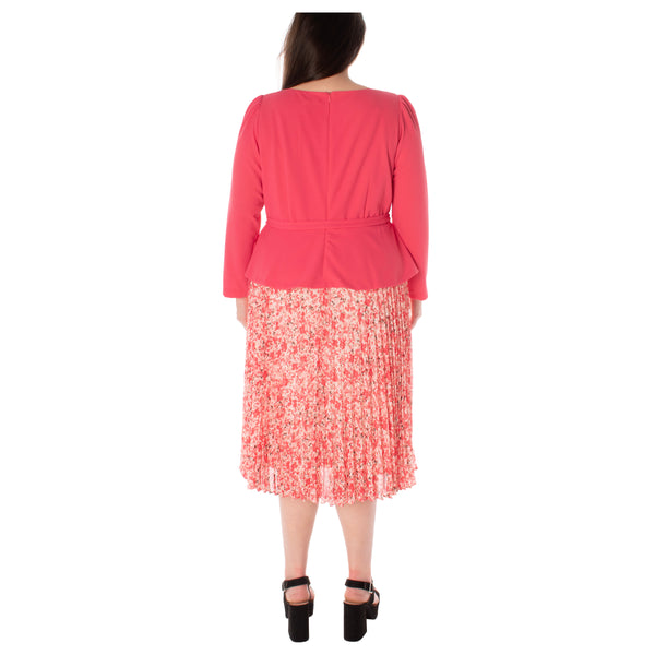 Gabby Skye MAISON TARA CURVE MOCK TWO PIECE LINED MIDI DRESS - EXCHANGES ONLY CORAL/IVORY MULTI