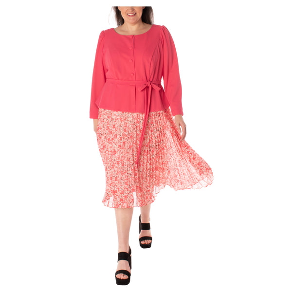 gabby skye MAISON TARA CURVE MOCK TWO PIECE LINED MIDI DRESS - EXCHANGES ONLY CORAL/IVORY MULTI