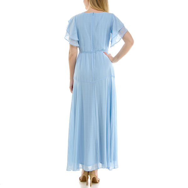 Gabby Skye MAISON TARA FLUTTER SLEEVE CHIFFON SHEATH MAXI DRESS POWDER BLUE