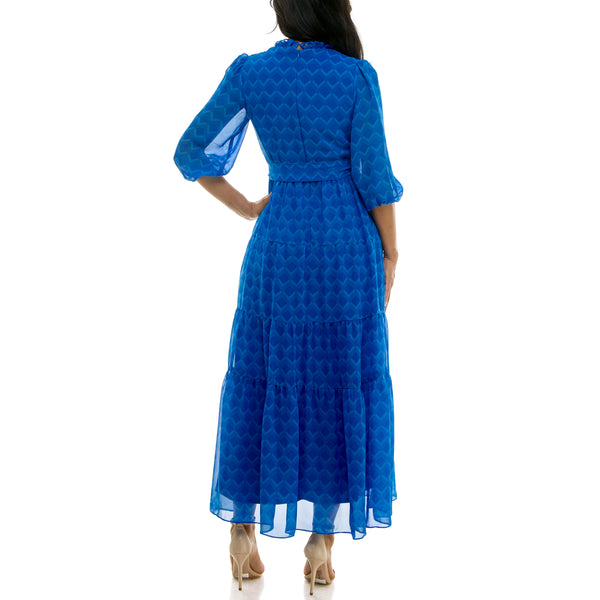 Gabby Skye MAISON TARA GEOMETRIC PRINT WRAP MAXI DRESS COBALT