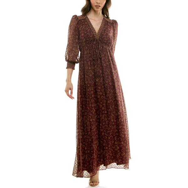 gabby skye MAISON TARA LONG SLEEVED PAISLEY PRINT MAXI DRESS MULBERRY/TAUPE gabby skye MAISON TARA LONG SLEEVED PAISLEY PRINT MAXI DRESS MULBERRY/TAUPE
