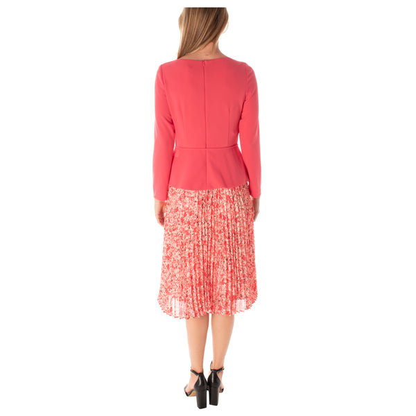 Gabby Skye MAISON TARA MOCK TWO PIECE LINED MIDI DRESS - EXCHANGES ONLY CORAL/IVORY MULTI