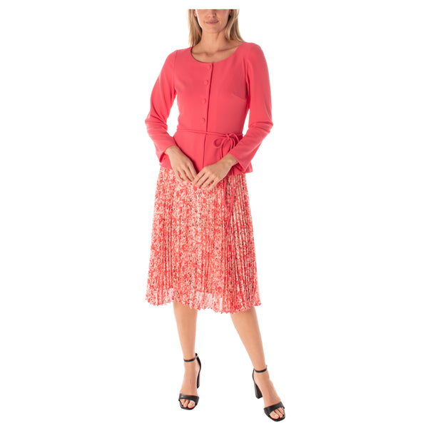 gabby skye MAISON TARA MOCK TWO PIECE LINED MIDI DRESS - EXCHANGES ONLY CORAL/IVORY MULTI