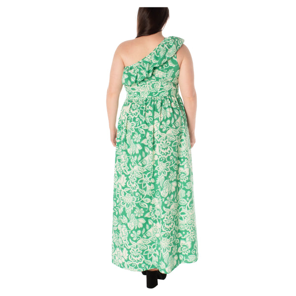 Gabby Skye MAISON TARA ONE SHOULDER FLORAL PRINT CURVE MAXI DRESS - EXCHANGES ONLY KELLY/IVORY
