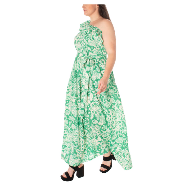 Gabby Skye MAISON TARA ONE SHOULDER FLORAL PRINT CURVE MAXI DRESS - EXCHANGES ONLY KELLY/IVORY