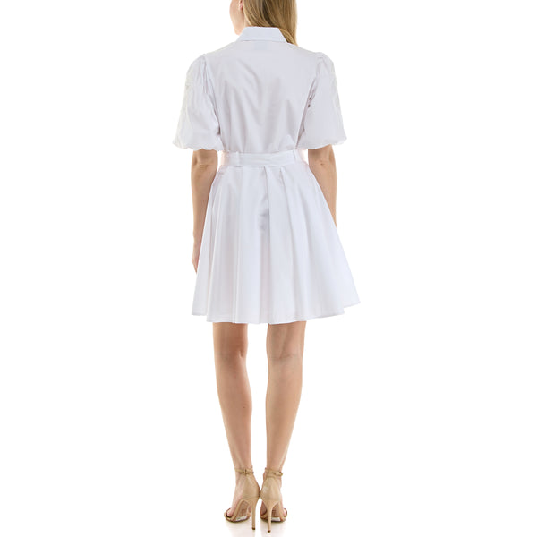 Gabby Skye MAISON TARA OXFORD BUTTON DOWN MINI SHIRT DRESS WHITE