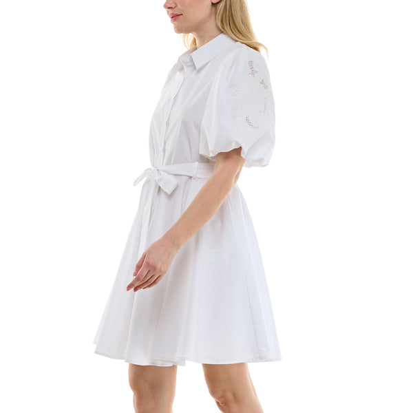Gabby Skye MAISON TARA OXFORD BUTTON DOWN MINI SHIRT DRESS WHITE