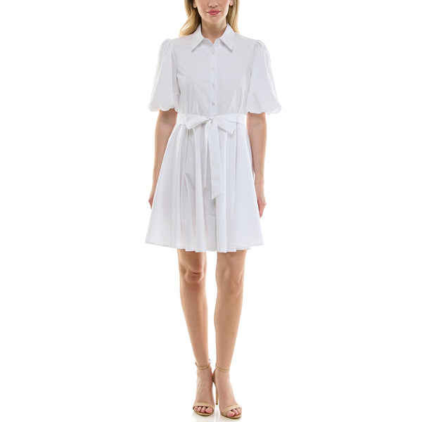gabby skye MAISON TARA OXFORD BUTTON DOWN MINI SHIRT DRESS WHITE