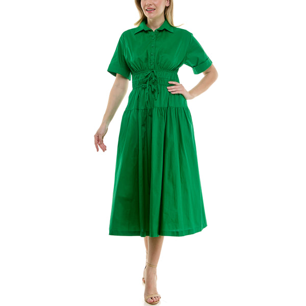 Gabby Skye MAISON TARA OXFORD POPLIN MAXI SHIRT DRESS BRIGHT GREEN
