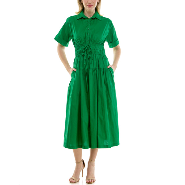 gabby skye MAISON TARA OXFORD POPLIN MAXI SHIRT DRESS BRIGHT GREEN
