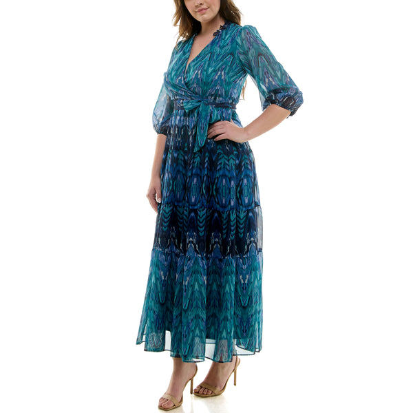 Gabby Skye MAISON TARA PATTERNED CHIFFON MAXI DRESS - EXCHANGES ONLY TEAL MULTI