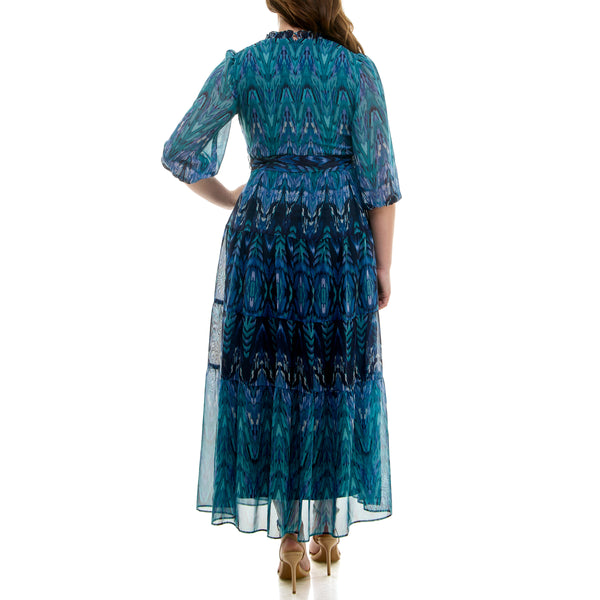 Gabby Skye MAISON TARA PATTERNED CHIFFON MAXI DRESS - EXCHANGES ONLY TEAL MULTI