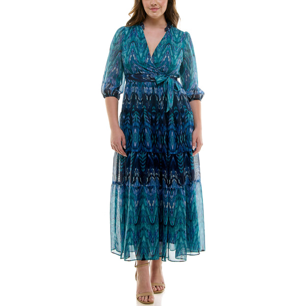 gabby skye MAISON TARA PATTERNED CHIFFON MAXI DRESS - EXCHANGES ONLY TEAL MULTI