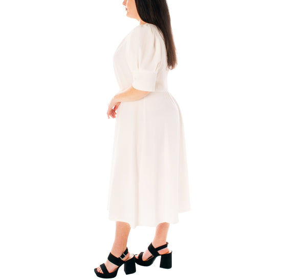 Gabby Skye MAISON TARA PUFF CAP SLEEVE MIDAXI CURVE DRESS - EXCHANGES ONLY IVORY