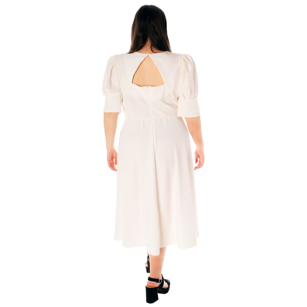 Gabby Skye MAISON TARA PUFF CAP SLEEVE MIDAXI CURVE DRESS - EXCHANGES ONLY IVORY