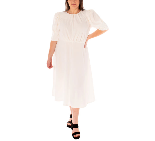 gabby skye MAISON TARA PUFF CAP SLEEVE MIDAXI CURVE DRESS - EXCHANGES ONLY IVORY