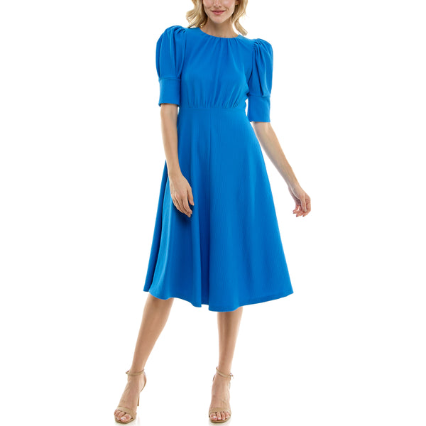 Gabby Skye MAISON TARA PUFF CAP SLEEVE MIDI DRESS - EXCHANGES ONLY BLUE OASIS