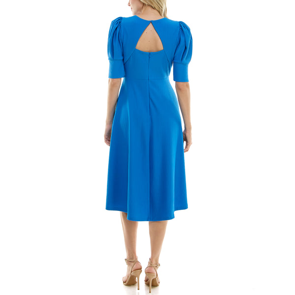 Gabby Skye MAISON TARA PUFF CAP SLEEVE MIDI DRESS - EXCHANGES ONLY BLUE OASIS