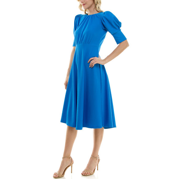 Gabby Skye MAISON TARA PUFF CAP SLEEVE MIDI DRESS - EXCHANGES ONLY BLUE OASIS