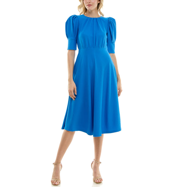 gabby skye MAISON TARA PUFF CAP SLEEVE MIDI DRESS - EXCHANGES ONLY BLUE OASIS