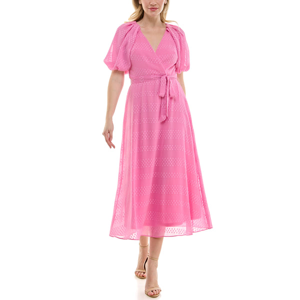 Gabby Skye MAISON TARA PUFF SLEEVE SWISS DOT PRINT MIDAXI DRESS PEONY