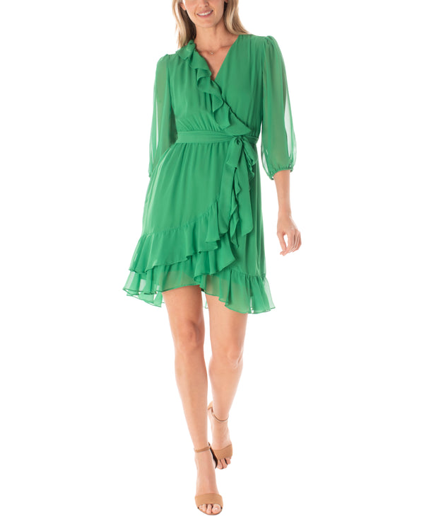 Gabby Skye MAISON TARA RUFFLED CHIFFON WRAP DRESS - EXCHANGES ONLY KELLY