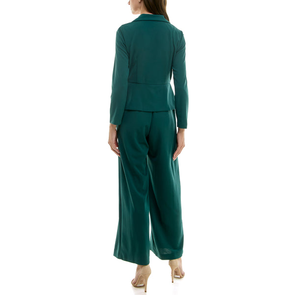 Gabby Skye MAISON TARA SEMI-CREPE PEPLUM FAUX BLAZER JUMPSUIT EMERALD