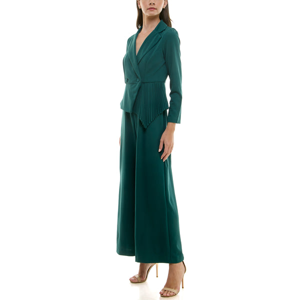 Gabby Skye MAISON TARA SEMI-CREPE PEPLUM FAUX BLAZER JUMPSUIT EMERALD