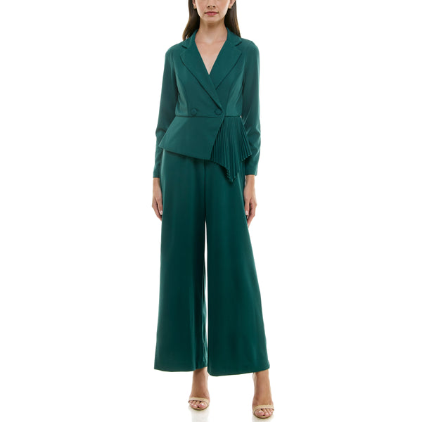 gabby skye MAISON TARA SEMI-CREPE PEPLUM FAUX BLAZER JUMPSUIT EMERALD