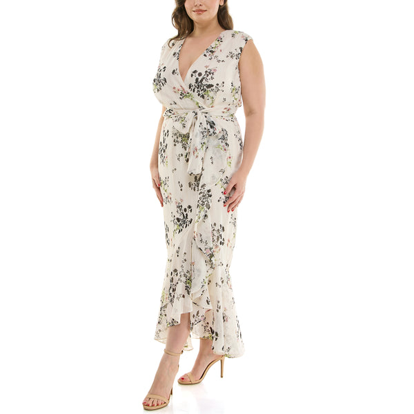 Gabby Skye MAISON TARA SLEEVELESS FLORAL HIGH LOW CURVE MAXI DRESS CREAM MULTI