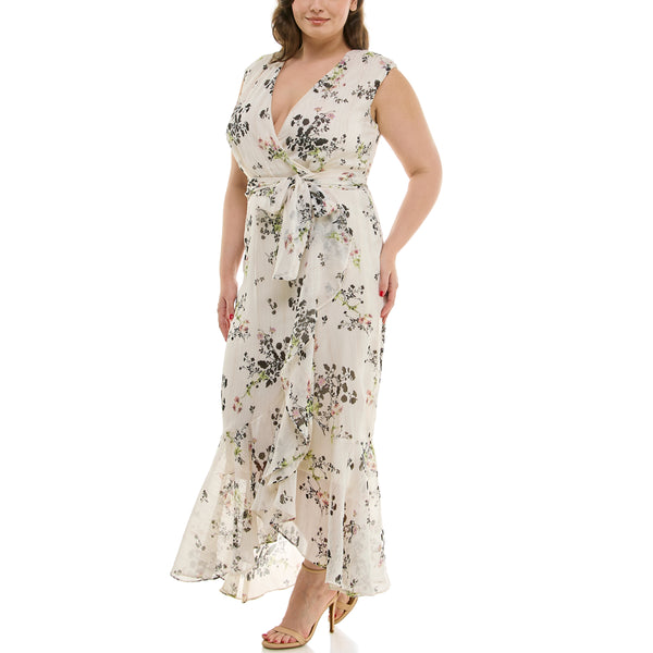 Gabby Skye MAISON TARA SLEEVELESS FLORAL HIGH LOW CURVE MAXI DRESS CREAM MULTI