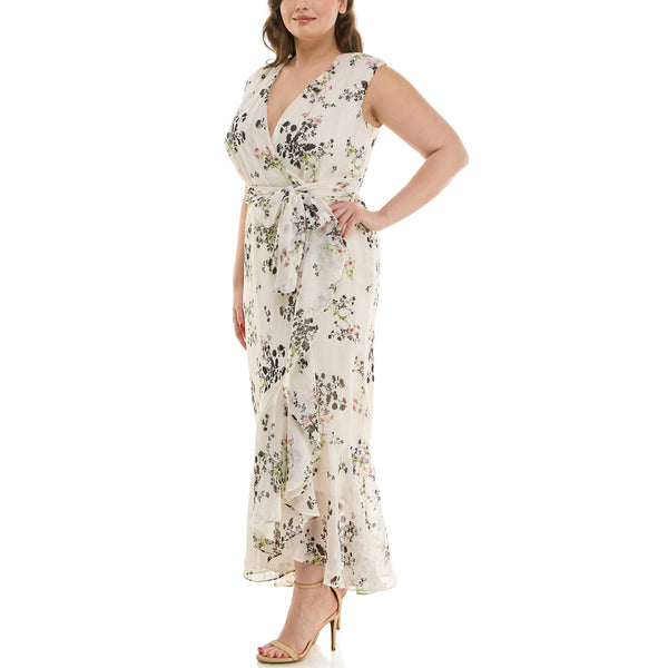 Gabby Skye MAISON TARA SLEEVELESS FLORAL HIGH LOW CURVE MAXI DRESS CREAM MULTI