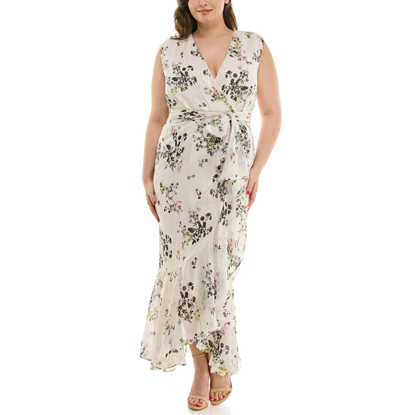 gabby skye MAISON TARA SLEEVELESS FLORAL HIGH LOW CURVE MAXI DRESS CREAM MULTI
