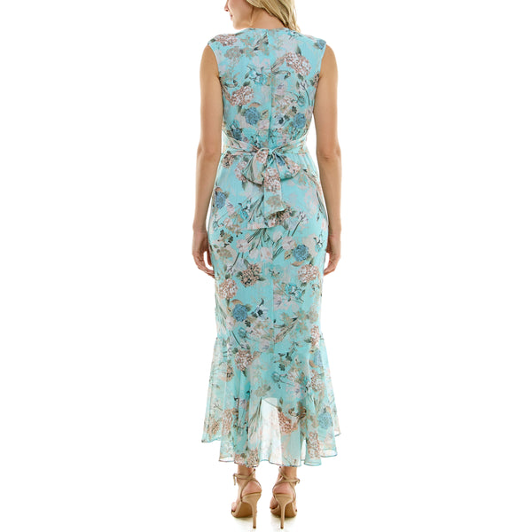 Gabby Skye MAISON TARA SLEEVELESS FLORAL PRINT RUFFLED MAXI DRESS - EXCHANGES ONLY MINT MULTI