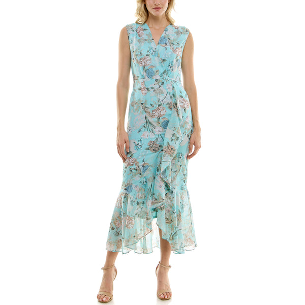 gabby skye MAISON TARA SLEEVELESS FLORAL PRINT RUFFLED MAXI DRESS - EXCHANGES ONLY MINT MULTI